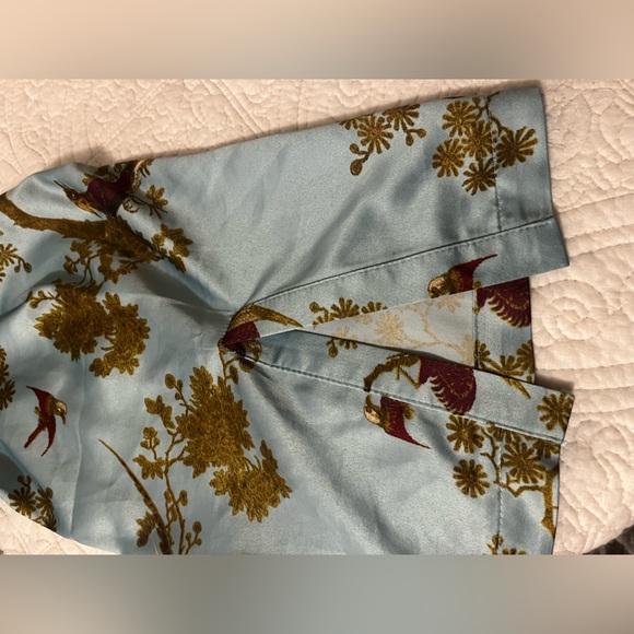 Natori Garden Melody Satin V Neck Blue & Burnt Umber Floral PJ Set, size XL - Picture 6 of 12